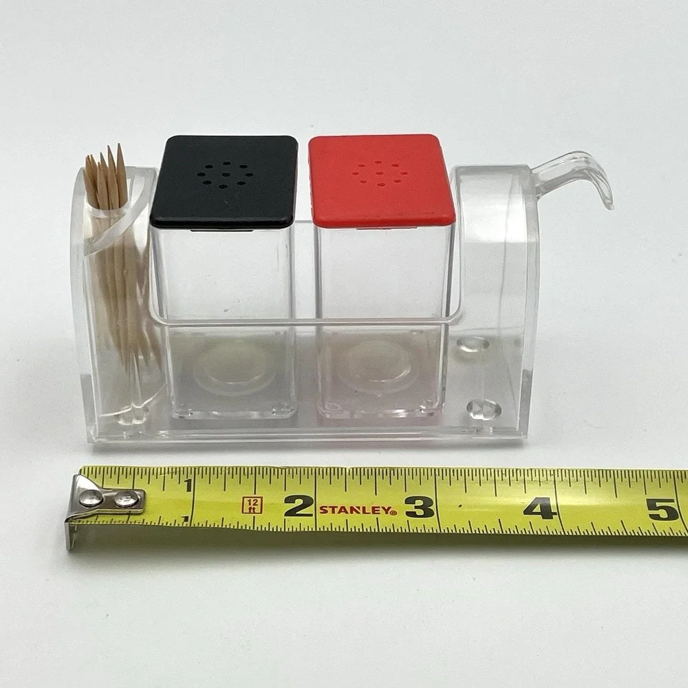 Vintage 1970s‎ Clear Plastic Mailbox Salt And Pepper Shakers Toothpick Holder